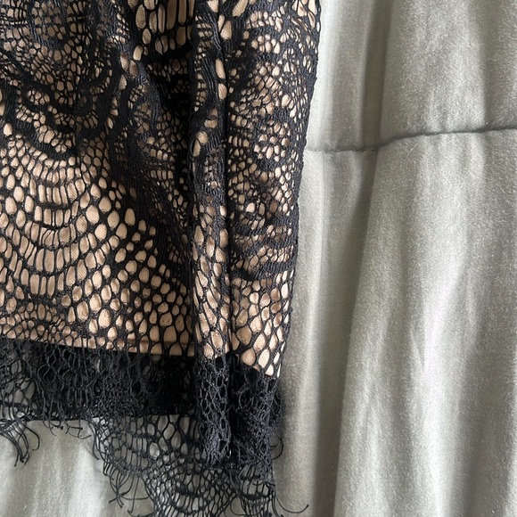 BLACK LACE LONG SLEEVE NUDE CROP TOP - Picture 5 of 6